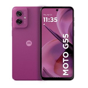 Motorola G55 en color Morado Crepúsculo, acabado vibrante y llamativo