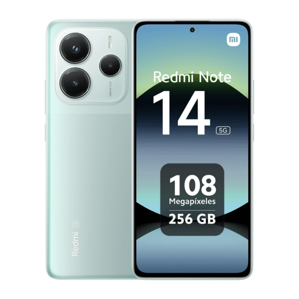 Xiaomi Redmi Note 15 5G en color Verde coral, vista frontal y trasera