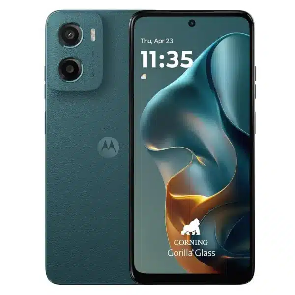 Smartphone Motorola G05 color verde bosque vista frontal y trasera