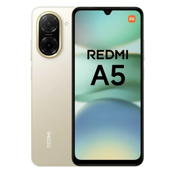 Xiaomi Redmi A5 Dorado Arena – Vista frontal y trasera del smartphone