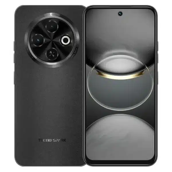 TECNO Spark 30C Orbit Black vista frontal con pantalla de 6.67 pulgadas y marcos delgados