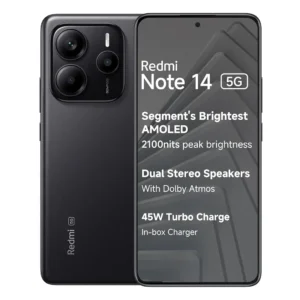 Xiaomi Redmi Note 15 5G en color Negro ocaso, vista frontal y trasera