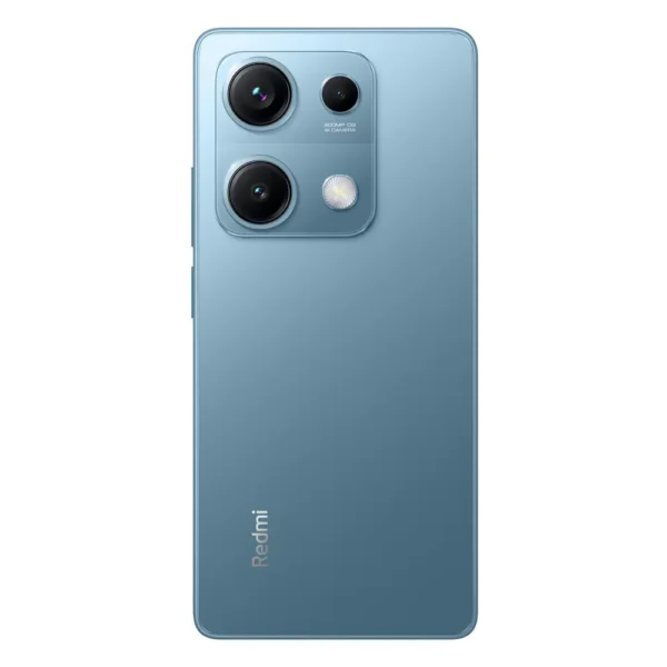 Parte trasera del Xiaomi Redmi Note 14S en Azul Océano con módulo de triple cámara de 200 MP