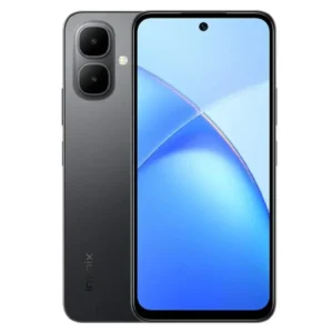 Infinix Smart 10 en color Negro Elegante, vista frontal y trasera