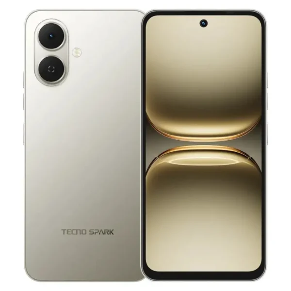 Tecno Spark Go 2 en color Gris titanio – vista frontal y trasera